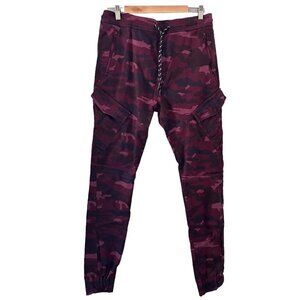 Broken Threads Men's Camo Cargo Skinny Jogger Pants M Waist Ties Red Camo 32”